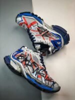 Retro Deconstructed Chunky Sneakers Blue Red Graffiti Print Mesh Platform Runners for Men