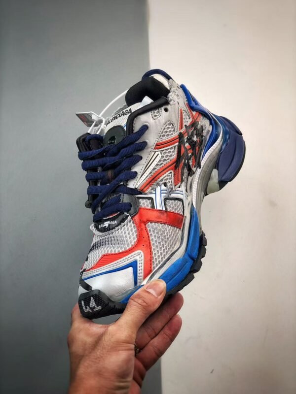 Retro Deconstructed Chunky Sneakers Blue Red Graffiti Print Mesh Platform Runners for Men
