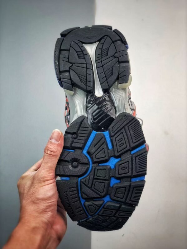 Retro Deconstructed Chunky Sneakers Blue Red Graffiti Print Mesh Platform Runners for Men