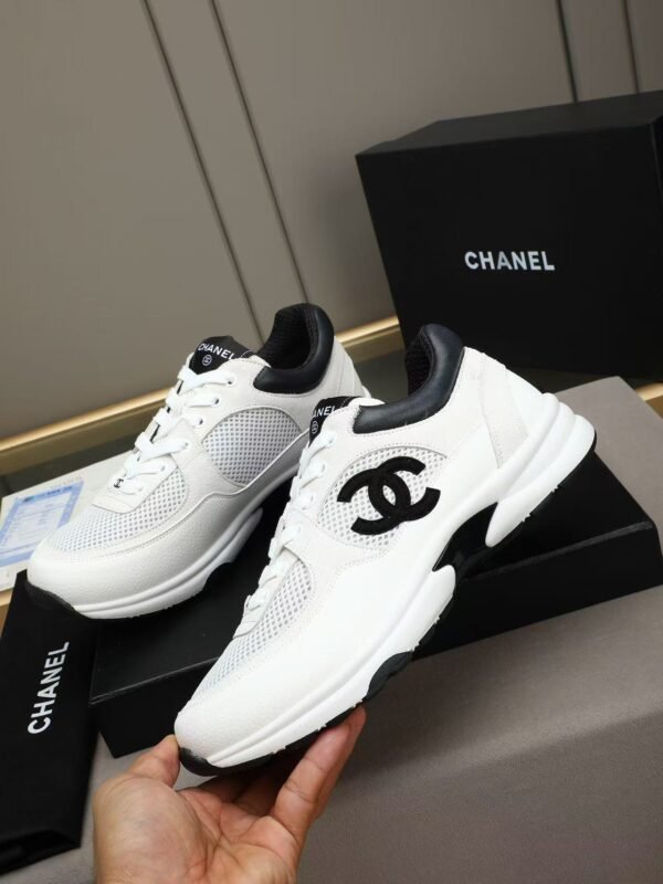 Unisex Black and White Chunky Sneakers - Breathable Mesh & Leather Low-Top Retro Running Shoes