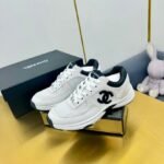 Womens Black and White Leather Sneakers - Breathable Lace Up Shoes
