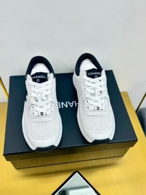 Womens Black and White Leather Sneakers - Breathable Lace Up Shoes