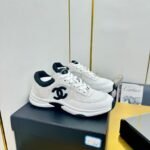 Womens Black and White Leather Sneakers - Breathable Lace Up Shoes
