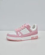 Pink and White Leather Retro Basketball Sneakers - Low Top Streetwear
