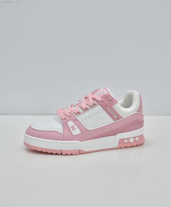 Pink and White Leather Retro Basketball Sneakers - Low Top Streetwear