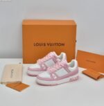 Pink and White Leather Retro Basketball Sneakers - Low Top Streetwear