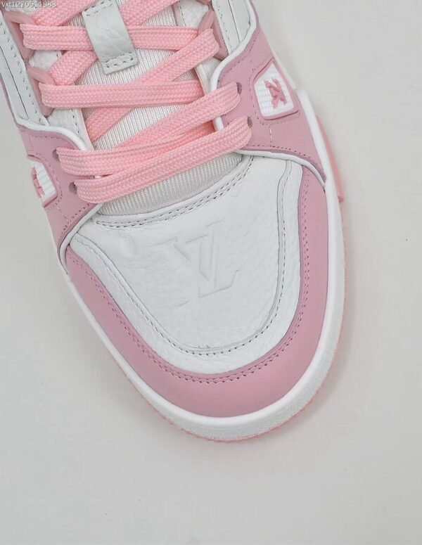 Pink and White Leather Retro Basketball Sneakers - Low Top Streetwear