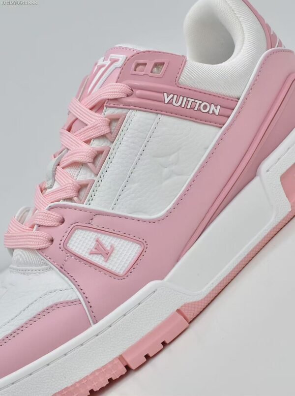 Pink and White Leather Retro Basketball Sneakers - Low Top Streetwear