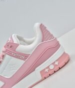 Pink and White Leather Retro Basketball Sneakers - Low Top Streetwear