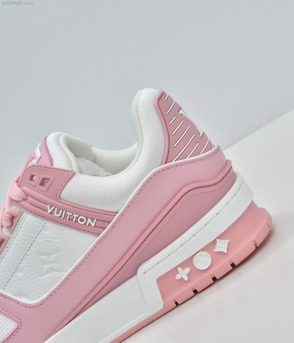 Pink and White Leather Retro Basketball Sneakers - Low Top Streetwear