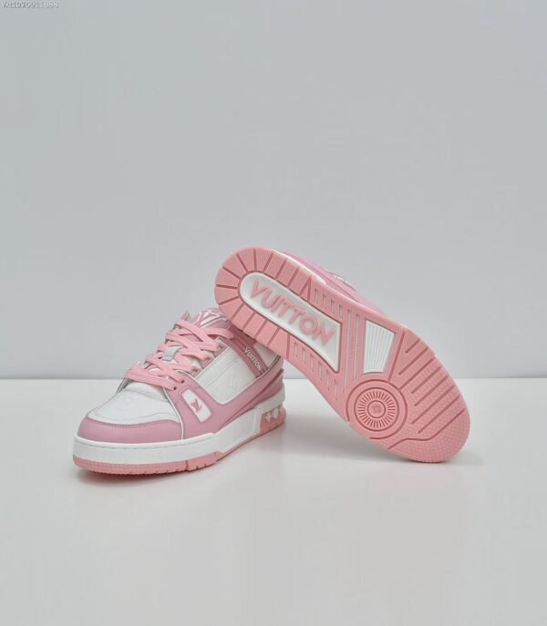 Pink and White Leather Retro Basketball Sneakers - Low Top Streetwear
