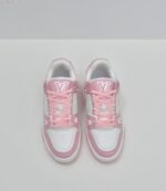 Pink and White Leather Retro Basketball Sneakers - Low Top Streetwear