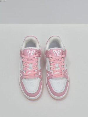 Pink and White Leather Retro Basketball Sneakers - Low Top Streetwear