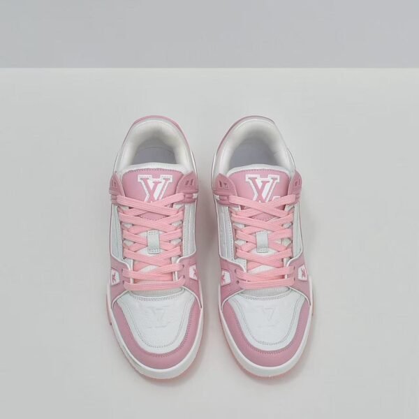 Pink and White Leather Retro Basketball Sneakers - Low Top Streetwear