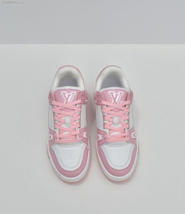 Pink and White Leather Retro Basketball Sneakers - Low Top Streetwear