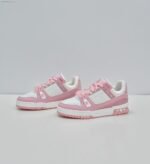 Pink and White Leather Retro Basketball Sneakers - Low Top Streetwear