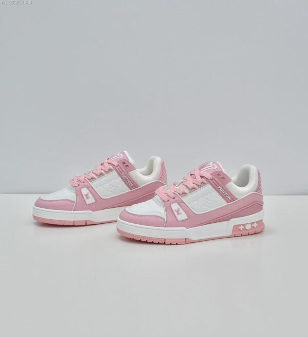 Pink and White Leather Retro Basketball Sneakers - Low Top Streetwear