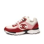 Retro Pink & Red Leather Chunky Sneakers - Genuine Calfskin Contrast Color Platform Trainers