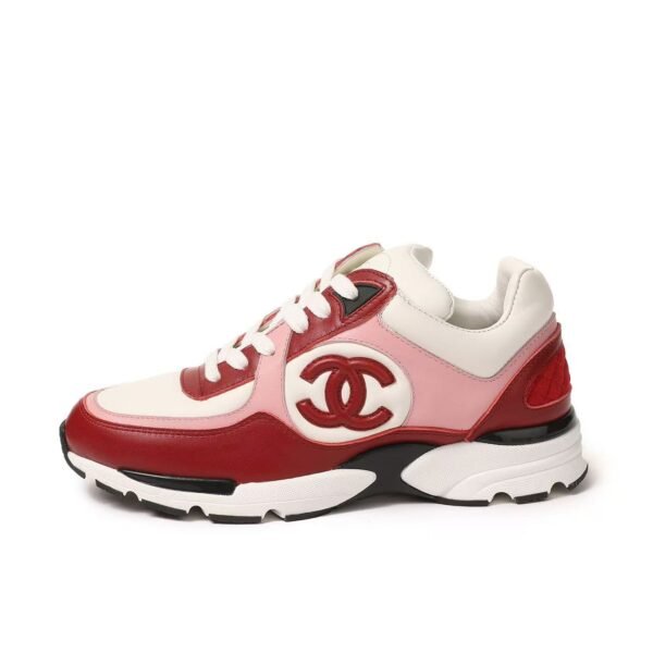 Retro Pink & Red Leather Chunky Sneakers - Genuine Calfskin Contrast Color Platform Trainers