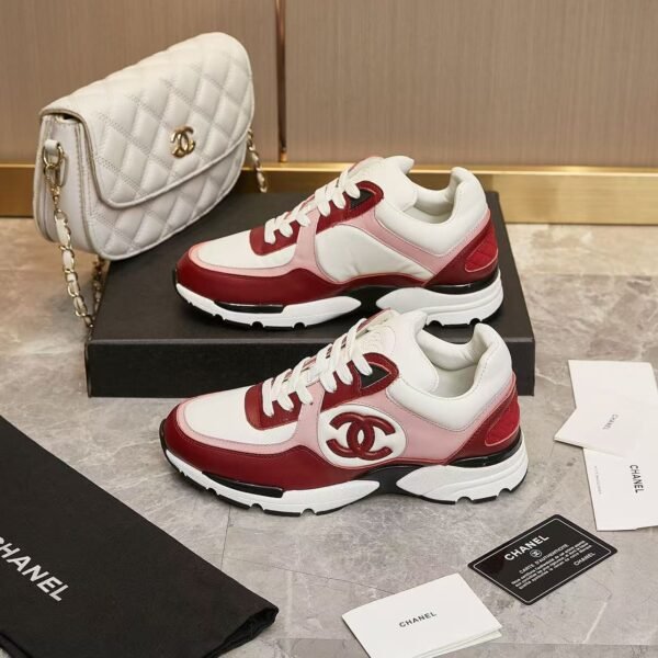 Retro Pink & Red Leather Chunky Sneakers - Genuine Calfskin Contrast Color Platform Trainers