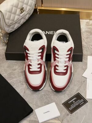 Retro Pink & Red Leather Chunky Sneakers - Genuine Calfskin Contrast Color Platform Trainers