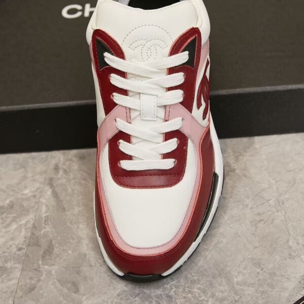 Retro Pink & Red Leather Chunky Sneakers - Genuine Calfskin Contrast Color Platform Trainers