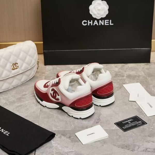 Retro Pink & Red Leather Chunky Sneakers - Genuine Calfskin Contrast Color Platform Trainers