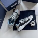 Unisex Reflective Mesh Leather Chunky Sneakers - Silver Grey & Ice Blue Retro Running Shoes