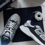 Unisex Reflective Mesh Leather Chunky Sneakers - Silver Grey & Ice Blue Retro Running Shoes