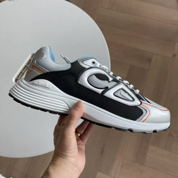 Unisex Reflective Mesh Leather Chunky Sneakers - Silver Grey & Ice Blue Retro Running Shoes