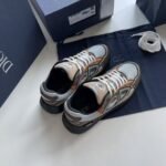 Unisex Reflective Mesh Leather Chunky Sneakers - Silver Grey & Ice Blue Retro Running Shoes