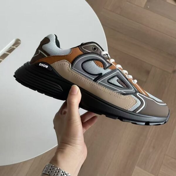 Unisex Reflective Mesh Leather Chunky Sneakers - Silver Grey & Ice Blue Retro Running Shoes