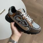 Unisex Reflective Mesh Leather Chunky Sneakers - Silver Grey & Ice Blue Retro Running Shoes