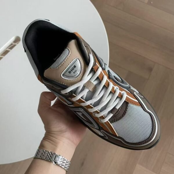Unisex Reflective Mesh Leather Chunky Sneakers - Silver Grey & Ice Blue Retro Running Shoes