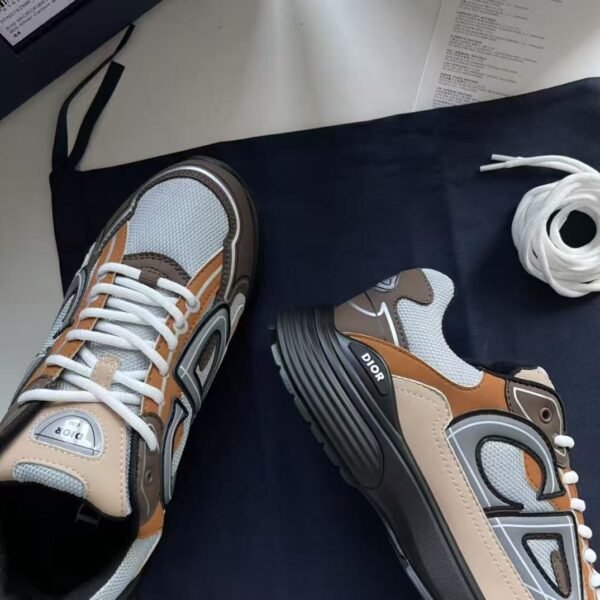 Unisex Reflective Mesh Leather Chunky Sneakers - Silver Grey & Ice Blue Retro Running Shoes