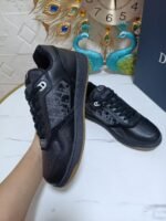 Unisex Leather Tennis Skate Sneakers with Embroidered Jacquard Panel & Hand-Finished Edges