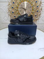 Unisex Leather Tennis Skate Sneakers with Embroidered Jacquard Panel & Hand-Finished Edges