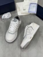 Unisex Leather Tennis Skate Sneakers with Embroidered Jacquard Panel & Hand-Finished Edges