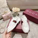Unisex Soft Sheepskin Leather Sneakers - Classic Web Stripe Low Top Casual Walking Shoes