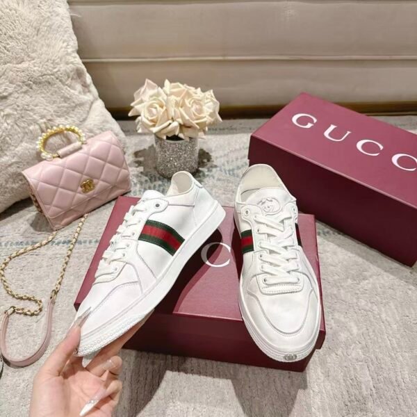 Unisex Soft Sheepskin Leather Sneakers - Classic Web Stripe Low Top Casual Walking Shoes