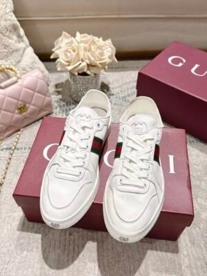 Unisex Soft Sheepskin Leather Sneakers - Classic Web Stripe Low Top Casual Walking Shoes