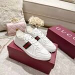 Unisex Soft Sheepskin Leather Sneakers - Classic Web Stripe Low Top Casual Walking Shoes