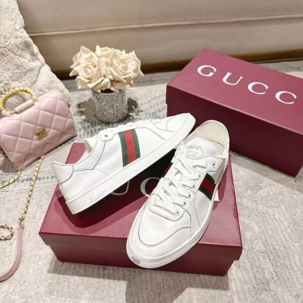 Unisex Soft Sheepskin Leather Sneakers - Classic Web Stripe Low Top Casual Walking Shoes