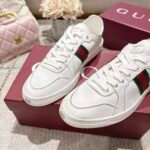 Unisex Soft Sheepskin Leather Sneakers - Classic Web Stripe Low Top Casual Walking Shoes
