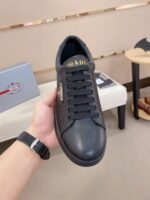 Men's Classic Black Leather Sneakers with White Sole - Lightweight Cushion Air Sole Casual Shoes for Everyday Wear