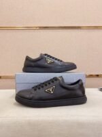 Men's Classic Black Leather Sneakers with White Sole - Lightweight Cushion Air Sole Casual Shoes for Everyday Wear