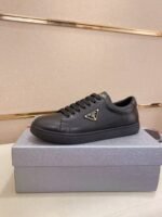 Men's Classic Black Leather Sneakers with White Sole - Lightweight Cushion Air Sole Casual Shoes for Everyday Wear