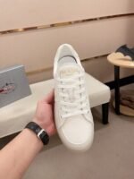 Men's Classic White Leather Sneakers - Minimalist Low-Top Casual Dress Shoes with Air Cushion Rubber Sole