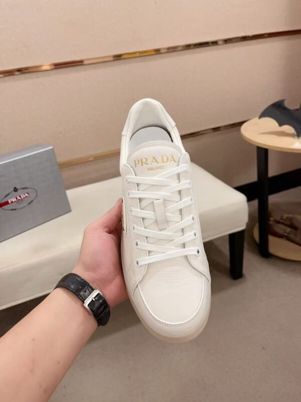 Men's Classic White Leather Sneakers - Minimalist Low-Top Casual Dress Shoes with Air Cushion Rubber Sole