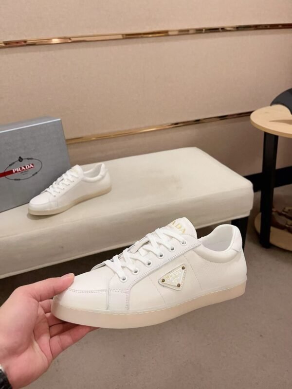 Men's Classic White Leather Sneakers - Minimalist Low-Top Casual Dress Shoes with Air Cushion Rubber Sole